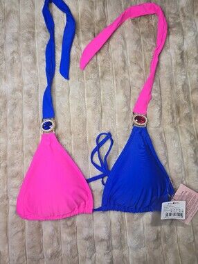 NWT Moda Minx Contrast Rhinestone Triangle Bikini Top Large